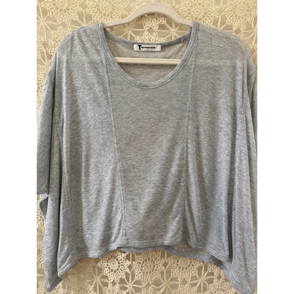 T by Alexander Wang Grey Dolman Sleeve Tencel Blend Cropped Top Size S